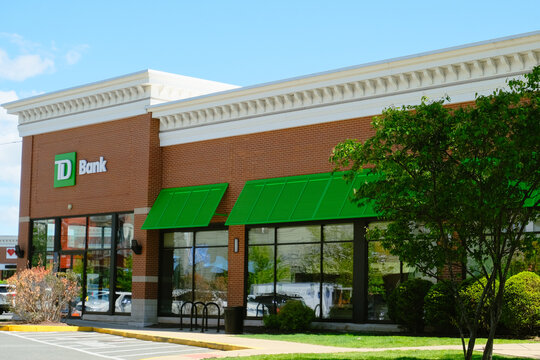 Massachusetts, USA - 10 May 2024. General view of TD Bank office building entrance