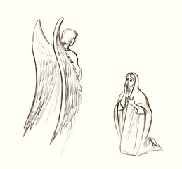 Pencil drawing. The angel Gabriel appeared to Mary