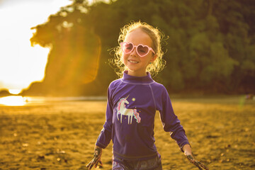 Portrait of girl of 4 years on beach of Costa Rica