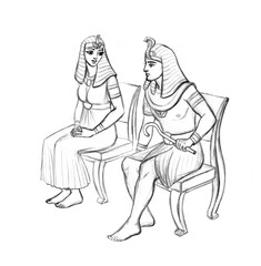 Pharaoh on the throne. Pencil drawing