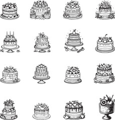 Collection of Cake Silhouette Design, Vector art, sweets, Desserts