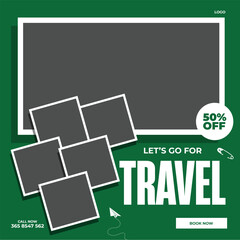 Fototapeta premium Social media post template for travel and tour business promotion banner