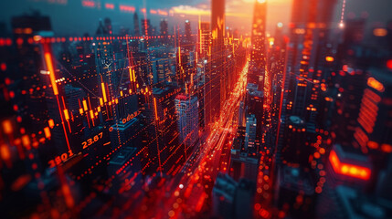 Fototapeta premium Captivating cityscape under a starlit sky, amidst the hustle and bustle of urban life. The enigmatic allure of the night beckons.
