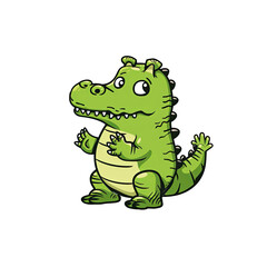 A Cartoon Green Crocodile, Cartoon Illustration