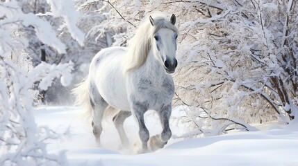 photo white horse on winter Generative AI