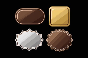 Variety of Elegant Blank Badges in Gold, Silver, and Bronze Designs.