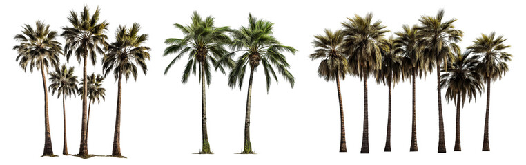 Set of tropical palm trees, cut out