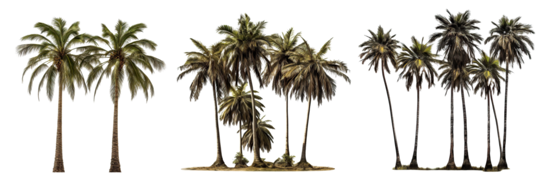 Set of tropical palm trees, cut out