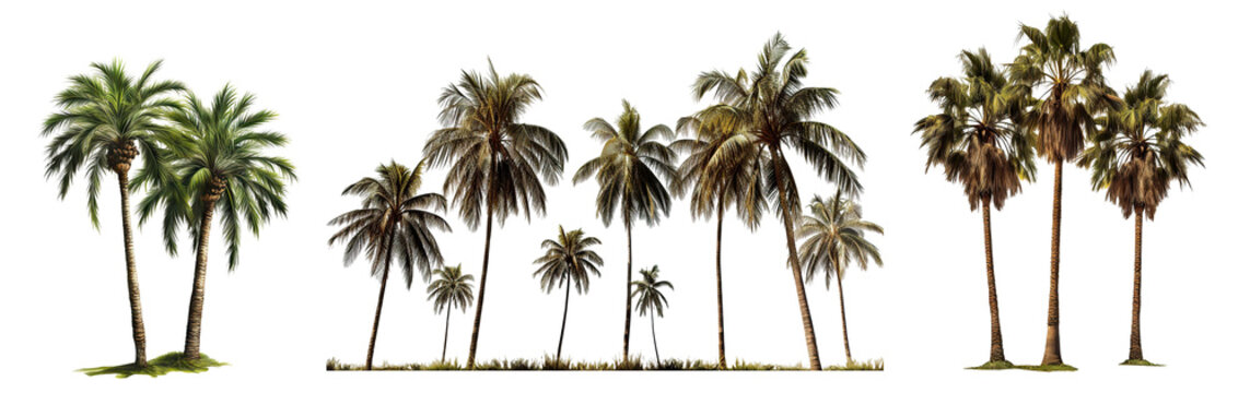 Set of tropical palm trees, cut out
