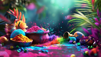 A magical and captivating illustration of a Happy Holi Background