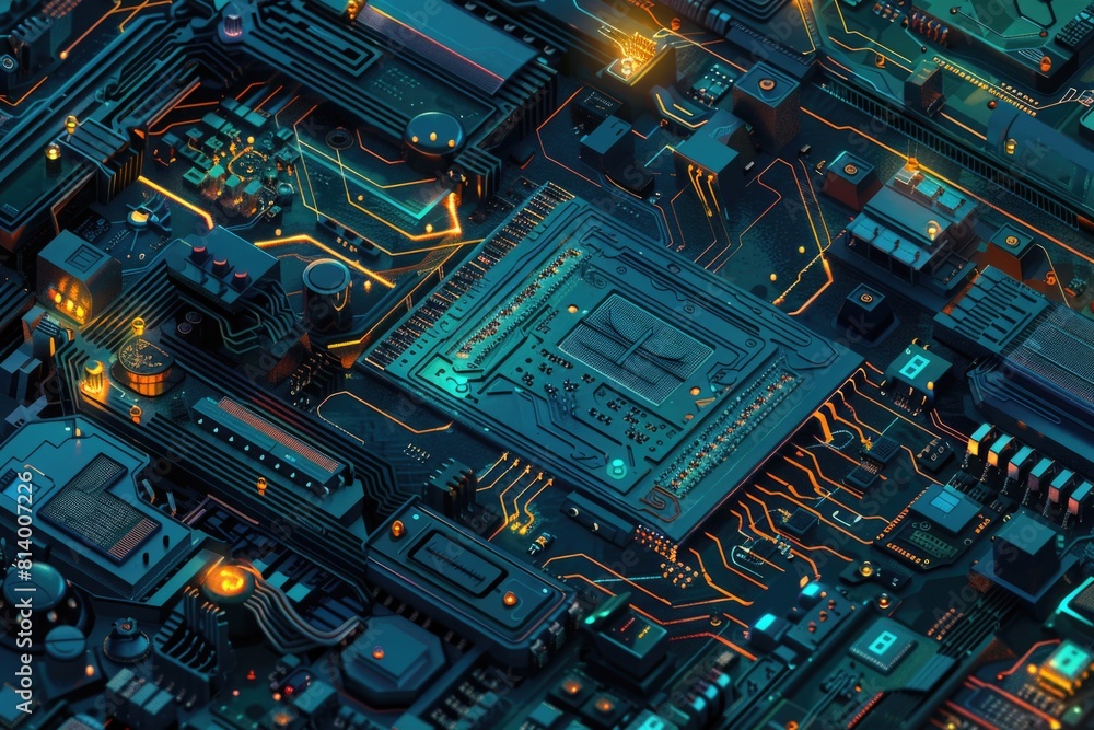 Poster detailed view of a computer circuit board. ideal for technology concepts