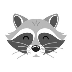 Cute cartoon raccoon head character in flat style. Forest animal. 