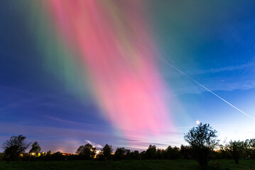 Aurora borealis, The Northern lights at Kuldiga municipality, Latvia.