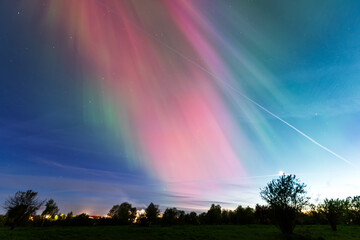 Aurora borealis, The Northern lights at Kuldiga municipality, Latvia.