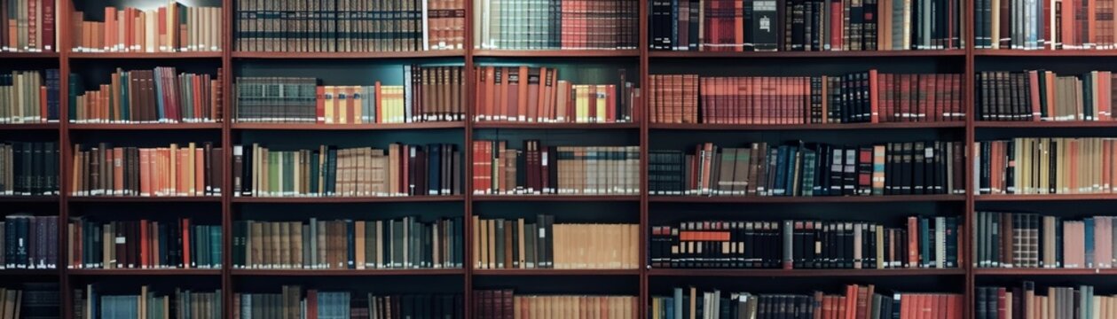 A large library with many books on shelves.