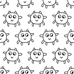 Cute Halloween Monsters Creatures Seamless Pattern