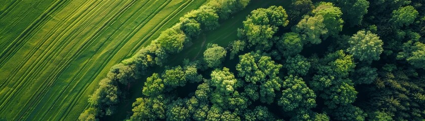 An aerial view of a lush green forest with a hint of yellow leaves.