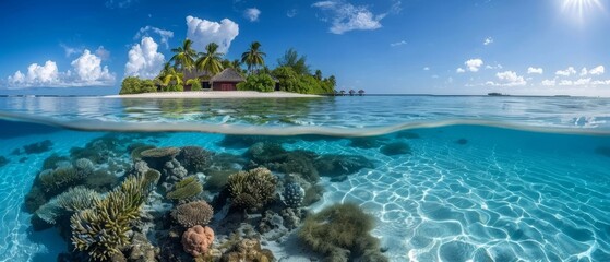 Tropical Island Paradise with Underwater View.