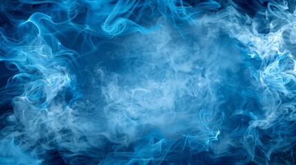 Obraz premium A swirling blue smoke pattern forming an intricate border with a large, blank space in the middle for advertising