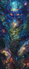 Obraz premium Enchanted forest brimming with mythical creatures and vibrant flora, weaves into a captivating narrative that celebrates the mystical and magical aspects of nature.