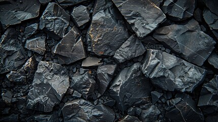 Black rough stones. Anthracite coal.