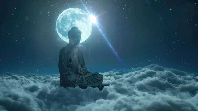 Buddhist god who meditates to save his people who diligently pray. seamless looping time-lapse virtual 4K video Animation Background.