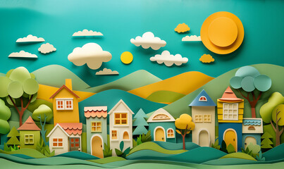 Fototapeta premium diorama paper art of town scene