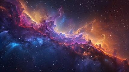 Fototapeta premium A vivid portrayal of a galaxy nebula with intricate layers of color and light, surrounded by a dense star field, suitable for science and astronomy wallpapers