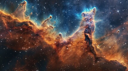 Fototapeta premium A vivid portrayal of a galaxy nebula with intricate layers of color and light, surrounded by a dense star field, suitable for science and astronomy wallpapers