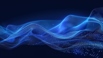 Fototapeta premium An abstract blue tech background featuring digital waves, designed with a central blank mockup space for advertising