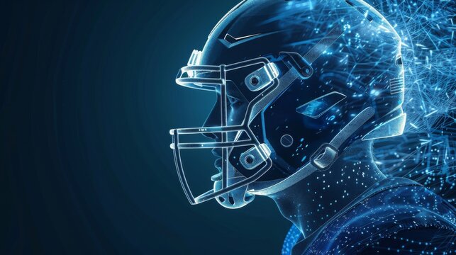 A football player wearing a futuristic helmet during a match, showcasing innovative technology in sports equipment.