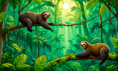 Fototapeta premium sloths in the forest background wallpaper 