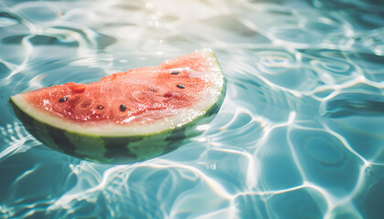 Watermelon floating on pool water, summer concept