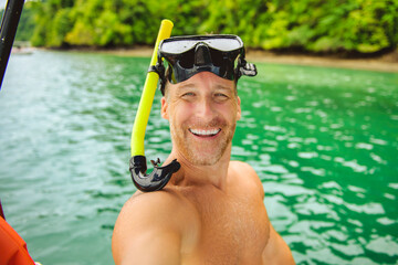 snorkeling men having great time on boat