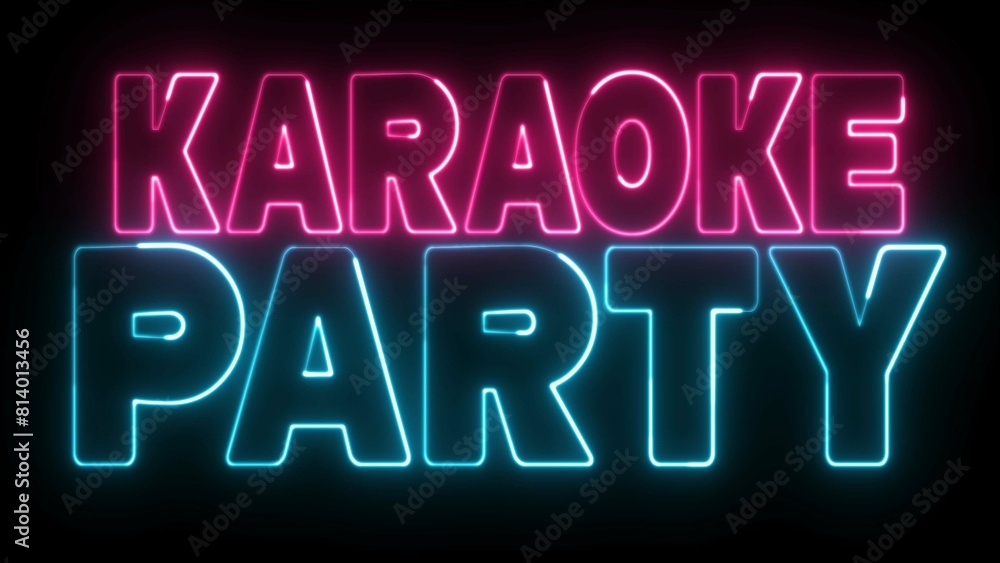 Poster karaoke party text font with neon light. luminous and shimmering haze inside the letters of the text