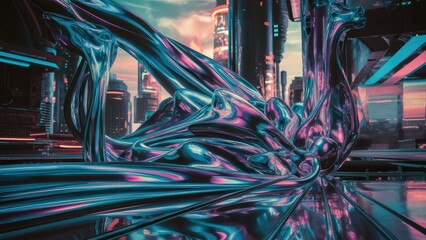Metallic 3D image of abstract 3D futuristic cyberpunk