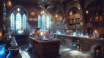 Obraz premium The interior of a wizard's laboratory.