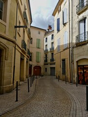 B&eacute;ziers, May 2024: Visit the magnificent city of B&eacute;ziers in Occitanie. Street photos - View of the colorful houses