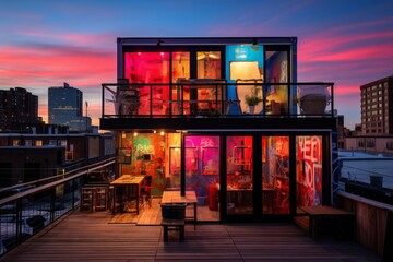 An Artistic Haven in the Heart of the City: A Colorful Urban Art Studio at Dusk