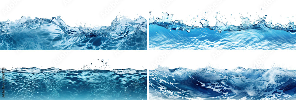 Poster set of sea water surfaces, cut out