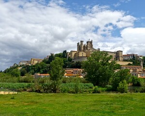Béziers, May 2024: Visit the magnificent city of Béziers in Occitanie. Street photos - View of Saint-Nazaire and Saint-Celsus cathedrals