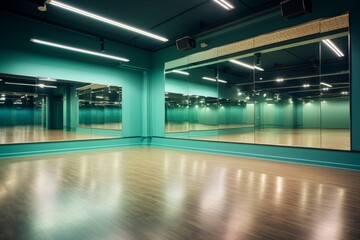 Fototapeta premium City-Based Dance Studio with Neon Lighting and Spacious Interior Design