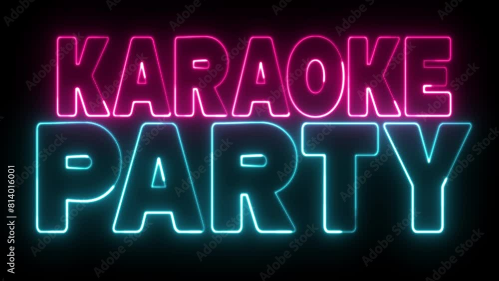 Poster karaoke party text font with neon light. luminous and shimmering haze inside the letters of the text