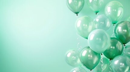 Fototapeta premium sage green pastel balloons on sage green background.