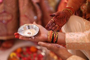 Groom offering Prashad to Worship God in Hindu Wedding Ritual | Hindu Wedding Ceremony Background