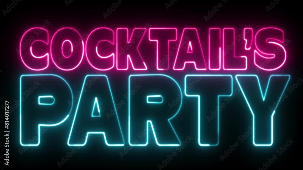 Poster cocktails party text font with light. luminous and shimmering haze inside the letters of the text co