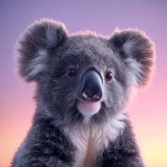 koala bear cub, Animal on a plain background, copy space banner. Postcard with cute creatures.