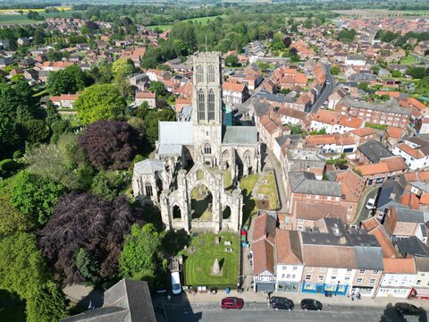 aerial view of Howden Minster is a large Grade I listed Church  East Riding of Yorkshire