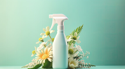 spraying floral air freshener with fresh flowers