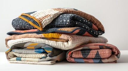 Blankets neatly folded into a precise stack.